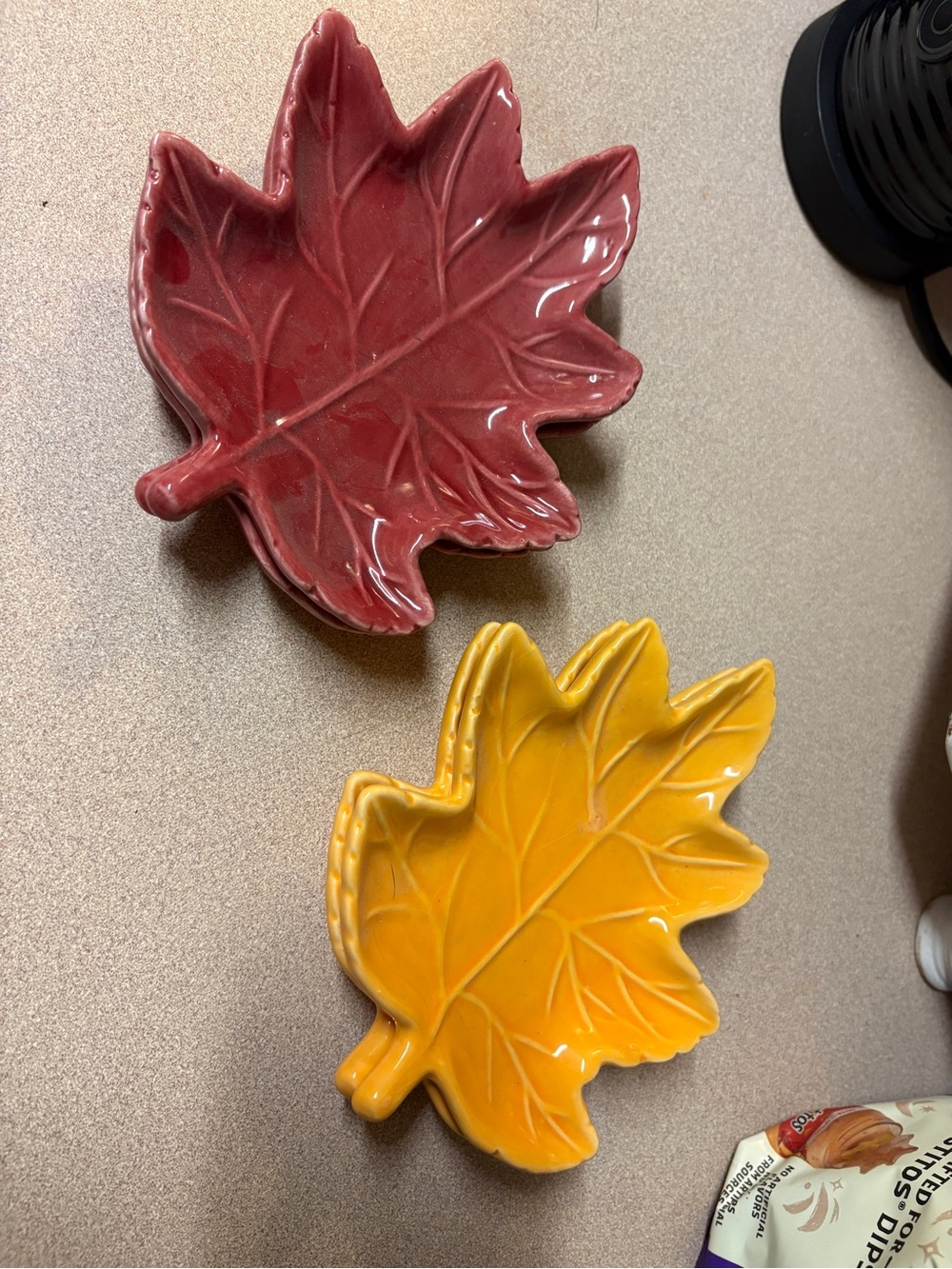 Autumn Leaf Ceramic Trinket Dishes - Red & Yellow